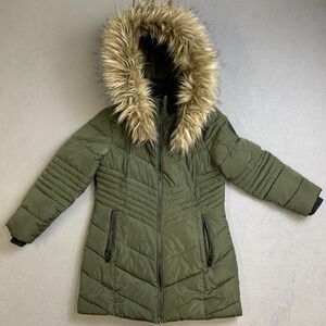 Diesel Olive Green Puffer Jacket with Faux Fur Hood